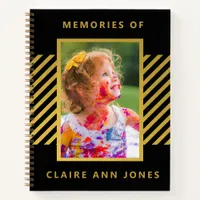 Black Gold Foil Stripes Child Memory Notebook