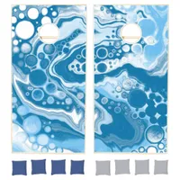  Blue Digital Fluid Art Marble Pour Painting Cells Cornhole Set