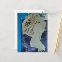 Blue Retro Hair Style Woman Collage Postcard