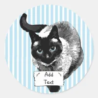 Siamese Cat Holding Blank Sign You Add Text Classic Round Sticker