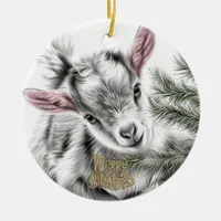 Baby Goat Christmas 3 and YOUR PHOTO Ceramic Ornament