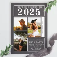 Chic Gray Photo Collage Graduation Party Invitation