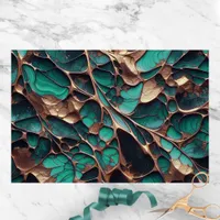 Elegant Teal and Gold Abstract Organic Veins Tissue Paper