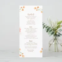 Tropical Peach Flowers Wedding  Menu