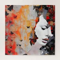 Woman and Butterflies Grunge Painting Jigsaw Puzzle