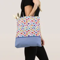 Rainbow Colors Watercolor Style Hearts Color Block Tote Bag