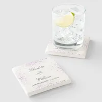 Wedding save the date violet glitter names stone coaster