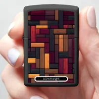Geometric Wood Inlay" - Custom Matte Black  Zippo Lighter