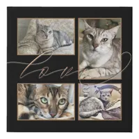 Four Photos Collage Love Pets Black Faux Canvas Print