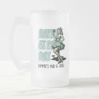 Custom St Patrick's Day Pinup Girl with Shamrock Frosted Glass Beer Mug