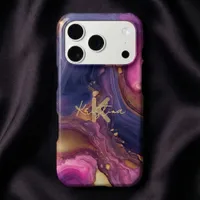Elegant Purple & Gold Marble Agate Monogram Name iPhone 17 Pro Case