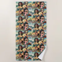 Beautiful Woman on Beach Comic Book Pop Art Beach Towel