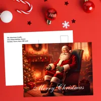 Classic Santa Christmas with Cozy Fireplace Scene Holiday Postcard