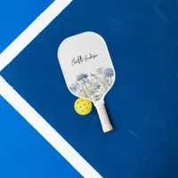 Blue white wildflowers name script pickleball paddle