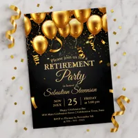Chic Golden Balloons & Confetti Retirement Party  Invitation
