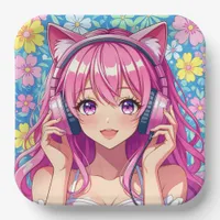 Pretty Pink Anime Girl's Birthday Party Paper Plates