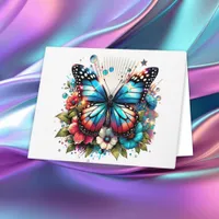 Blue Butterfly and Flowers  | Thank You  Card