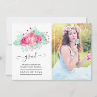 Pink and Mint Tropical Floral Graduation Photo Announcement