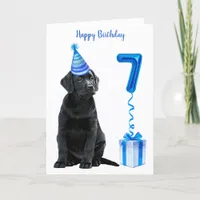 7th Birthday Puppy Theme- Cute Dog Blue Boy Pawty Card