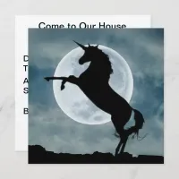 Unicorn Silhouette Full Moon House Warming Party Invitation