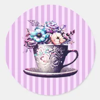 Pretty Vintage Teacup with Flowers  Classic Round Sticker