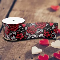 Pretty, Red, Black and White Roses, Hearts  Satin Ribbon