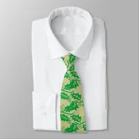 Tie - Green Holly on Beige background