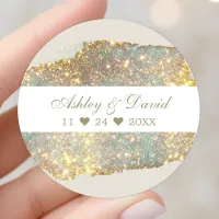 Chic Iridescent Holographic Glitter Wedding Classic Round Sticker