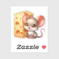 Cute Mouse and Cheese Cartoon Sticker