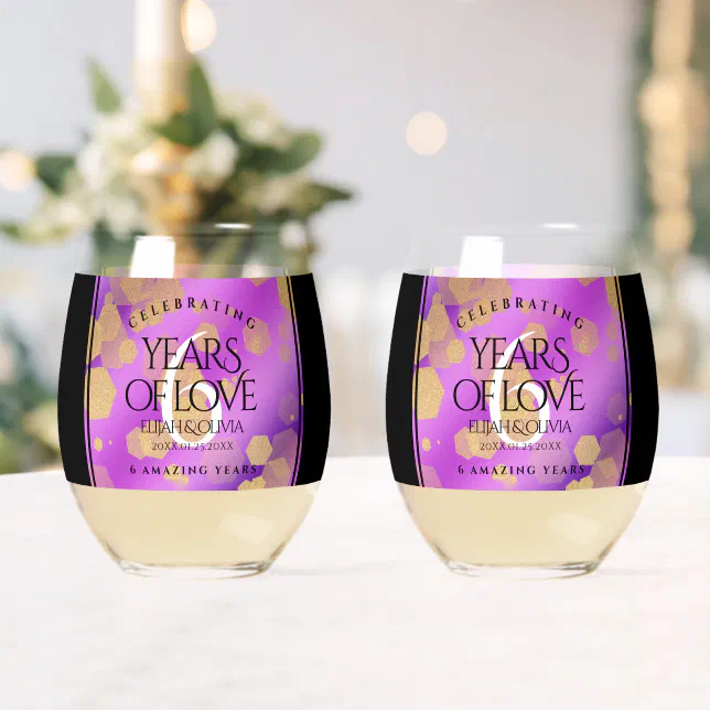 Elegant 6th Amethyst Wedding Anniversary Whiskey Glass