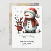 Cute Snowman and Reindeer Happy  Holiday Card