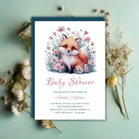 Elegant Floral Watercolor Fox Baby Shower Invitation