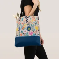 Simple Floral Modern Folk Art, Color Block Tote Bag