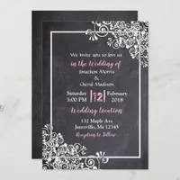 Chalkboard Black & Pink Script Wedding Invitations