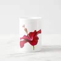 Red Hibiscus Flower Side View Bone China Mug
