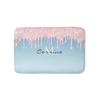 Monogram Ice Blue Metallic Pink Glitter Dripping Bath Mat