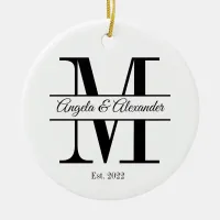 Minimalist Wedding Split Monogram Ceramic Ornament