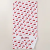 Cherry bow pink name beach towel