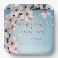 Elegant Floral Blossom Wedding Invitation Design Paper Plates