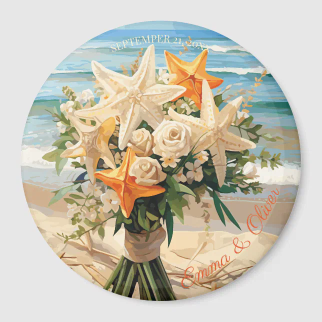 Beach Wedding Starfish Bouquet Magnetic Button Magnet