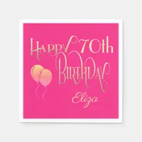 Happy 70th Birthday Decorative Script Gold Pink Napkins