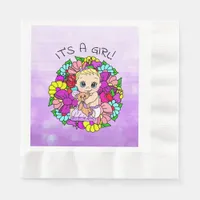It's a Girl, Purple Girl's Baby Shower Caucasian Napkins