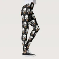 Skull with Monarch Butterflies Black Background Leggings