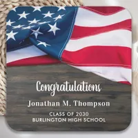 Rustic Patriotic Graduation American Flag Military Square Sticker