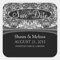 Visionary Damask Grey Black Save the Date Sticker