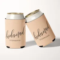 Soft Peach Bridesmaid Modern Script  Can Cooler