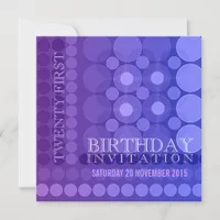 21st Purple Funky Dots Pattern Birthday Invitation