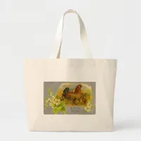 Vintage Easter Hen Large Tote Bag