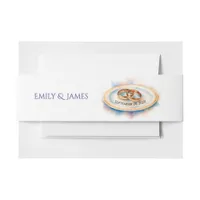 Elegant Watercolor Golden Rose Wedding Rings Invitation Belly Band