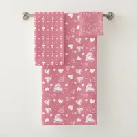 Cute Pink Valentine's Day Hearts and Love Bath Towel Set